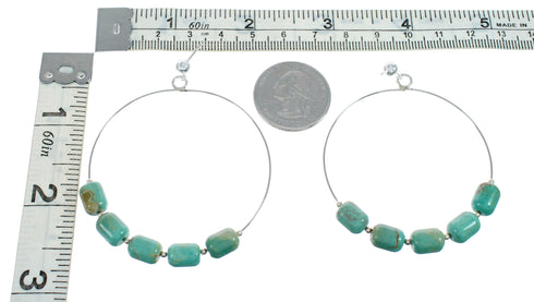Native American Turquoise Genuine Sterling Silver Post Hoop Earrings NX11639